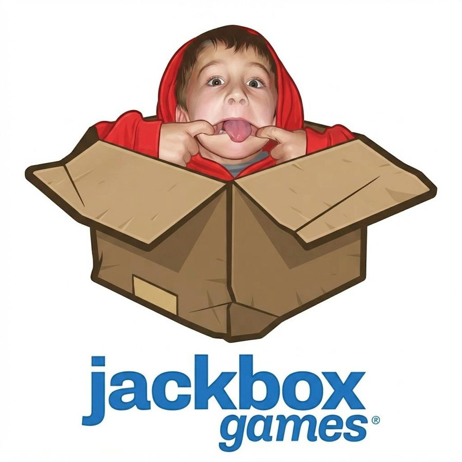 The invite art — the Jackbox Games logo, a kid pulling a face out of a cardboard box