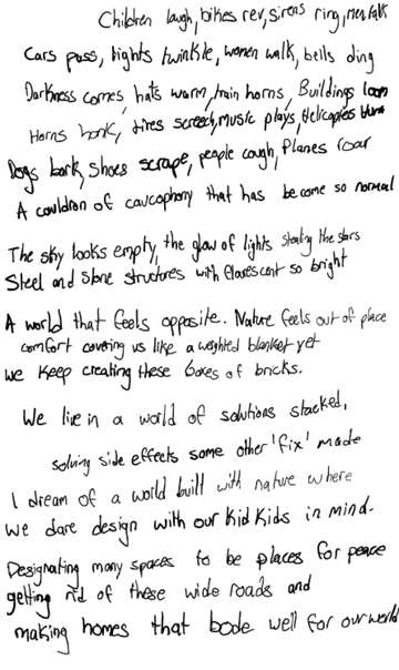 Children laugh, bikes rev, sirens ring, men…
