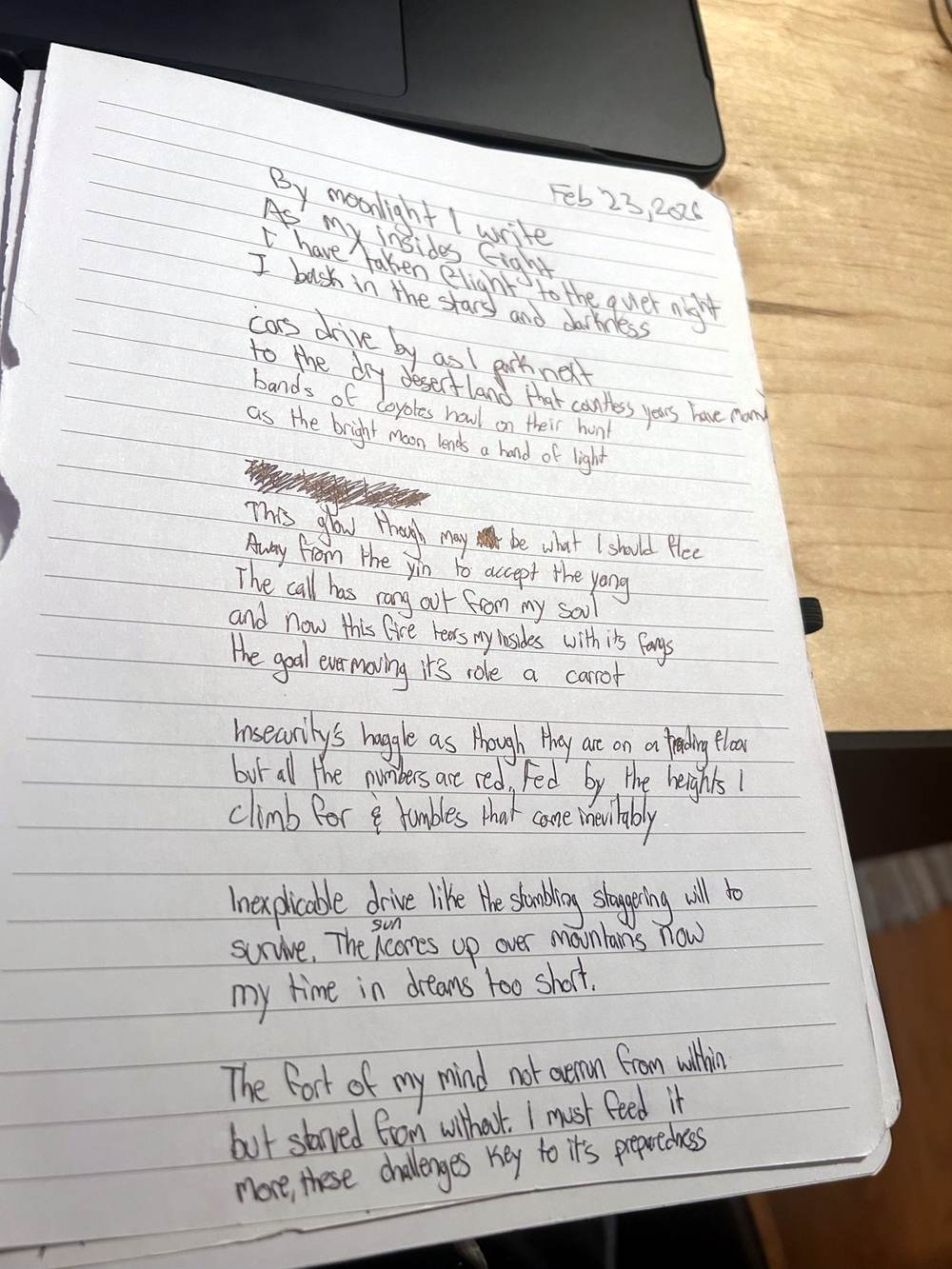 By moonlight I write — the page